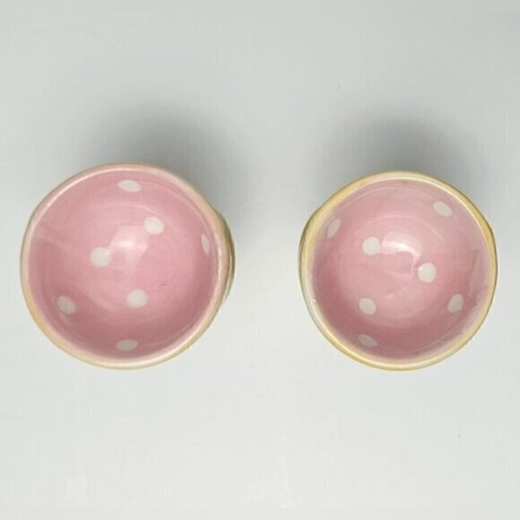 Vintage Chick Egg Cups – Pink Bow Ceramic Set of 2 | Kawaii Easter Decor - Picture 7 of 9